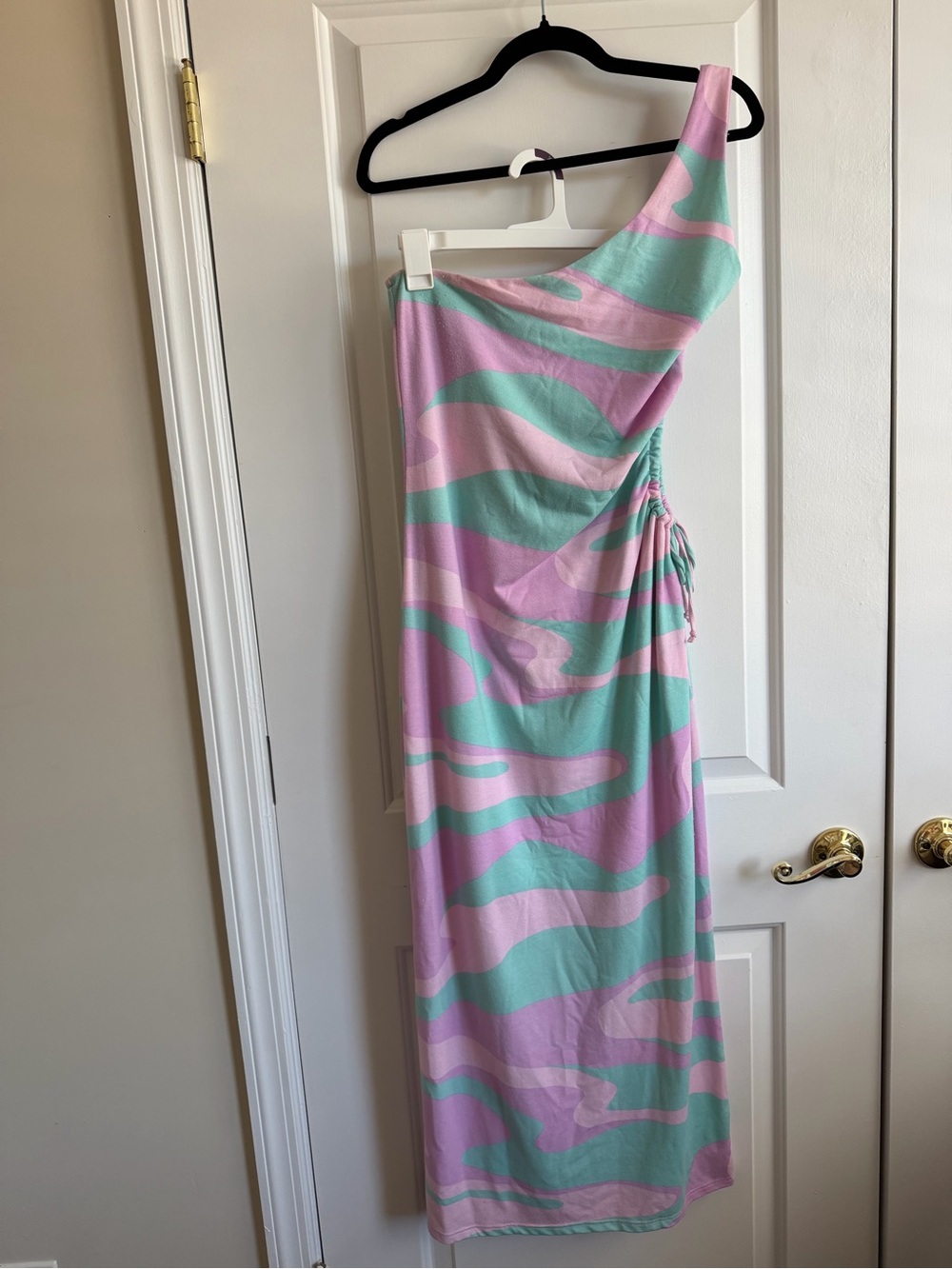One-Shoulder Pastel Wave Midi Dress